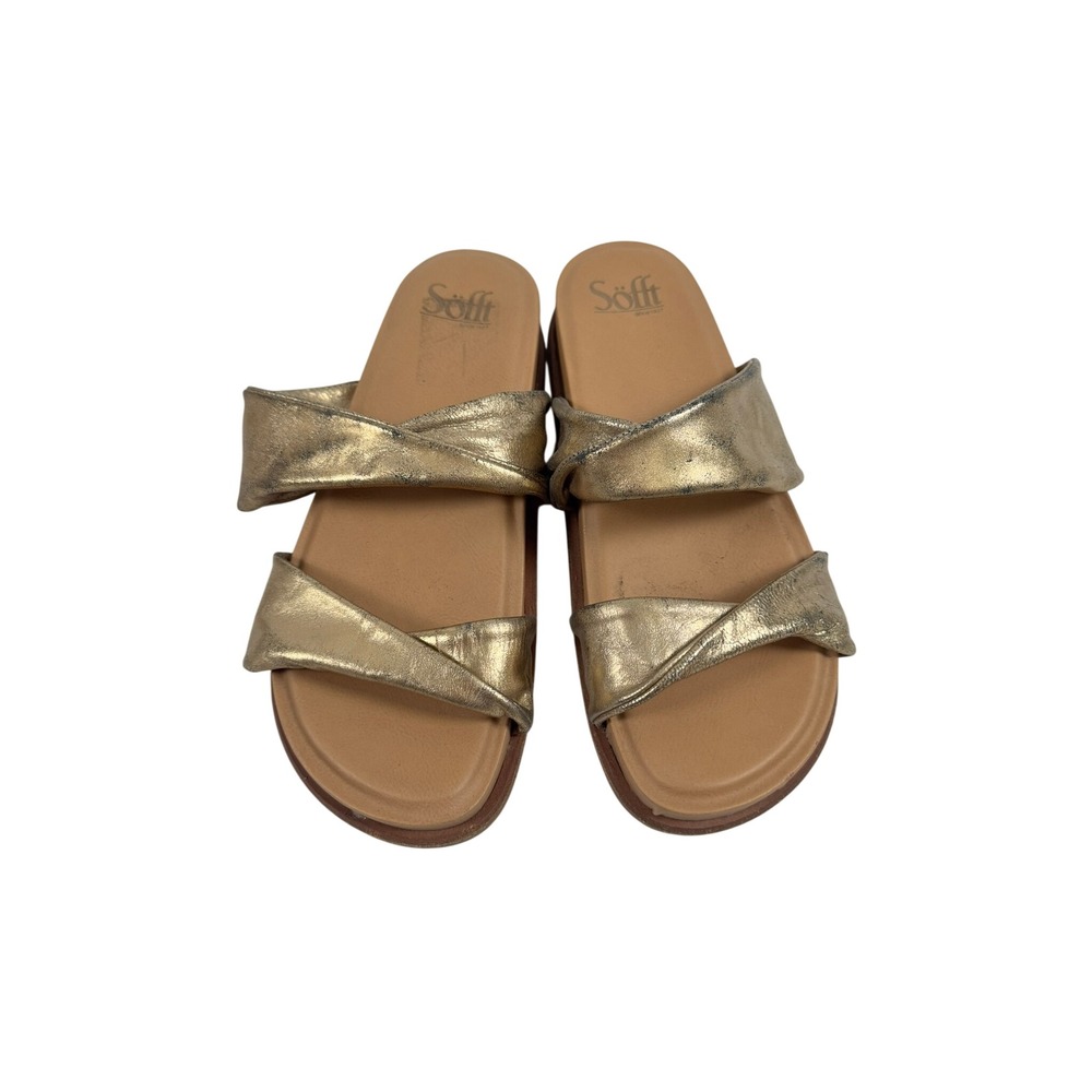 Sofft Womens Metallic Gold Leather Twist Slide Sandals Size 7.5 M